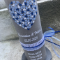 Preview: Hochzeitskerze Herz Herzchen hellblau blau taupe rustikal vintage Spruch 25x8 cm Teelichteinsatz